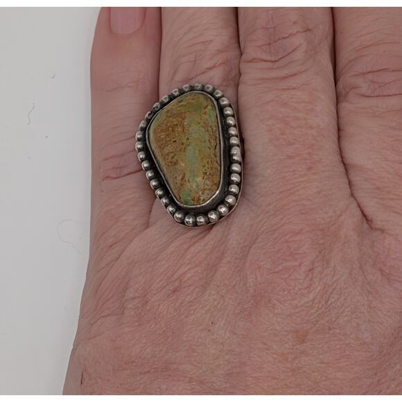 Vintage Sterling Silver Variscite Statement Ring Size 6.5 Tested Green Stone - Picture 3 of 7